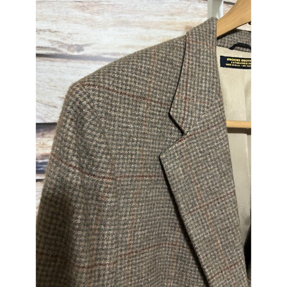 Vintage Brooks Brothers 100% Camel Hair Blazer Houndstooth Suit Jacket 43R - Picture 3 of 14